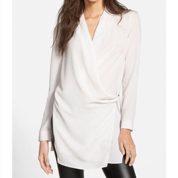 ASTR White Kimono Wrap Sheer Long Sleeve Blouse | Size Small - Picture 1 of 15